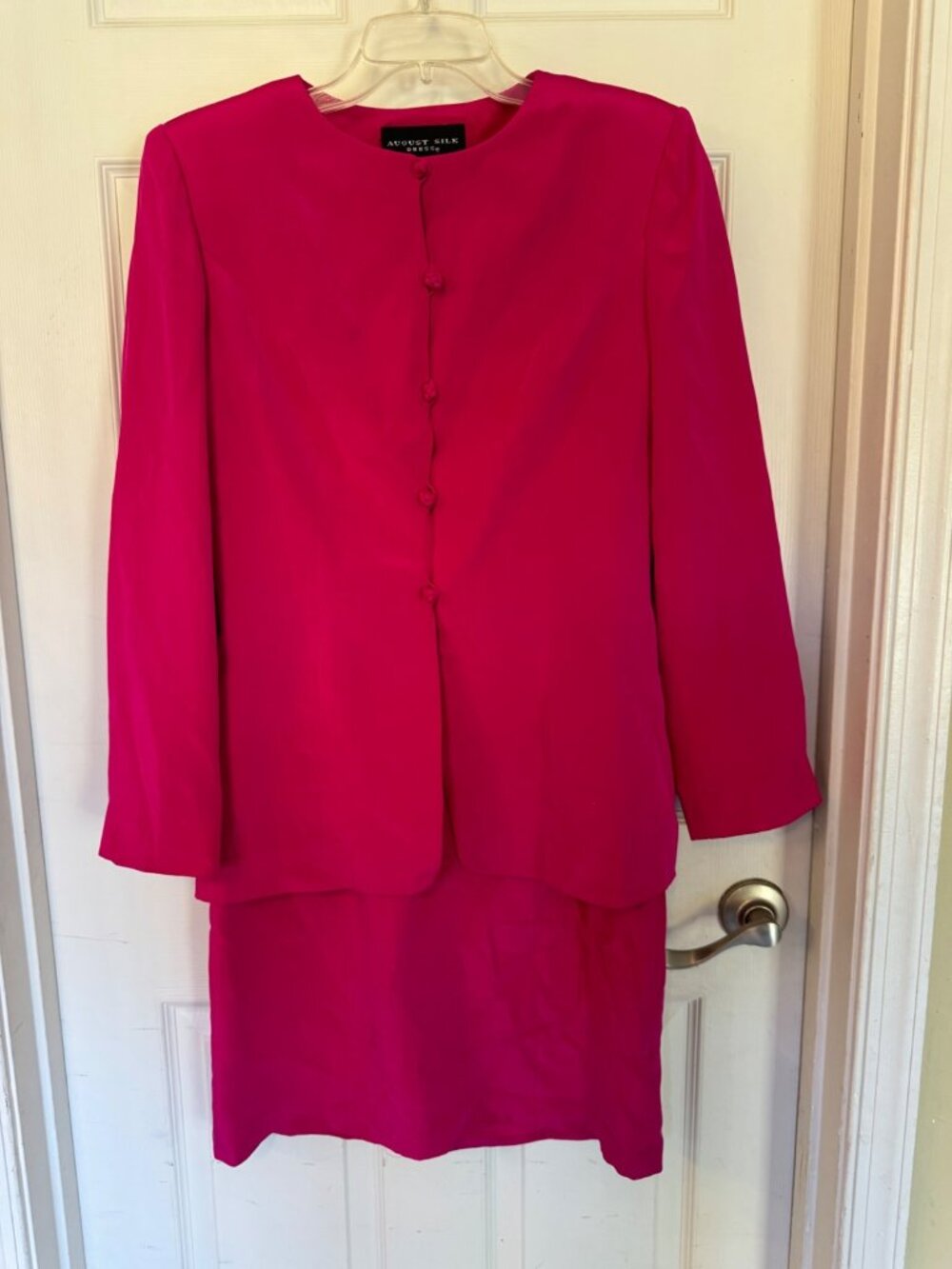 Vintage August Silk Sheath Dress Suit Set Fuchsia Pink Professional Office 8 - Picture 15 of 15
